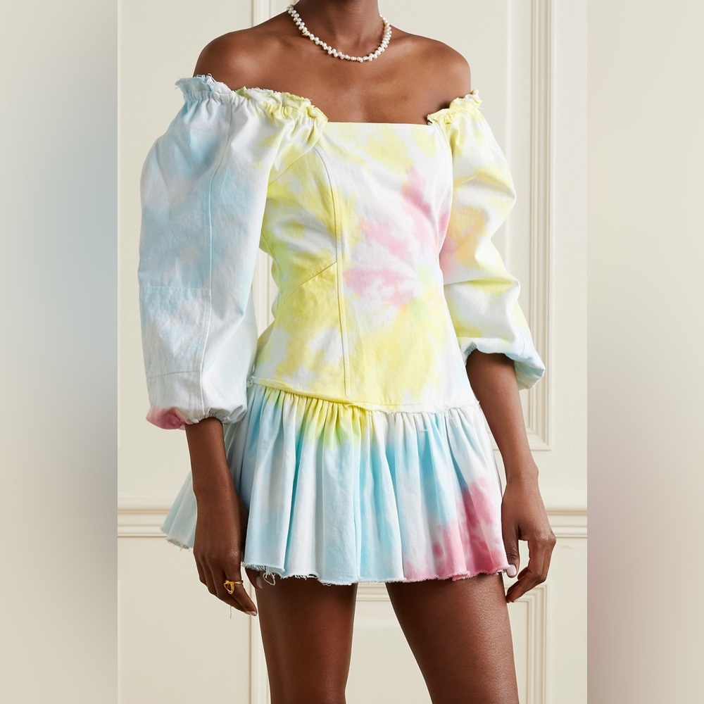 LoveShackFancy Off-Shoulder Tie-Dye Mini Dress